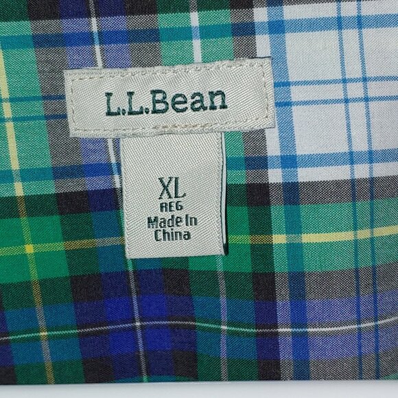 L.L.Bean Plaid Green Blue Button Down Shirt Size XL - Picture 2 of 7
